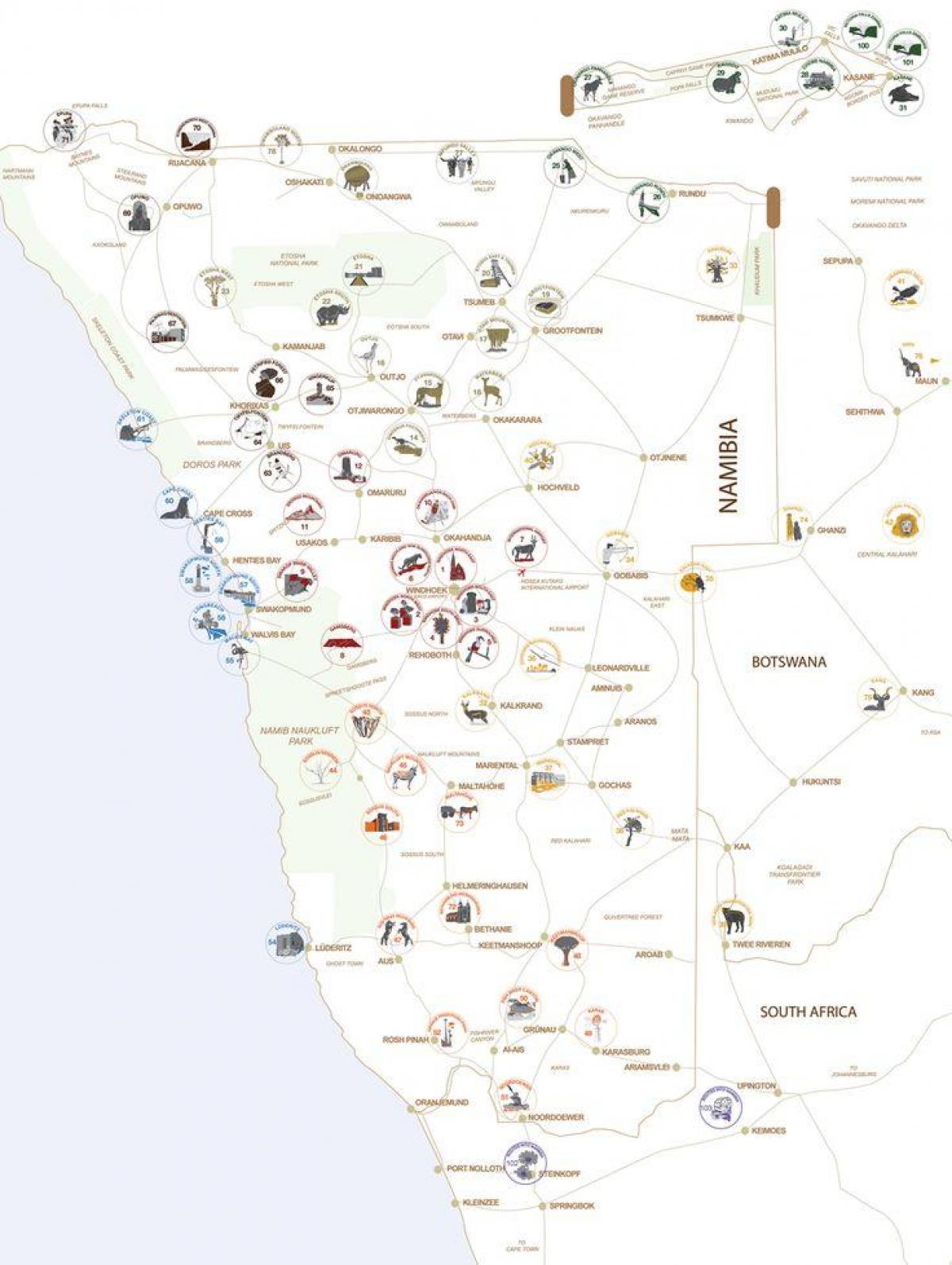 Bản đồ của Namibia tour kế hoạch