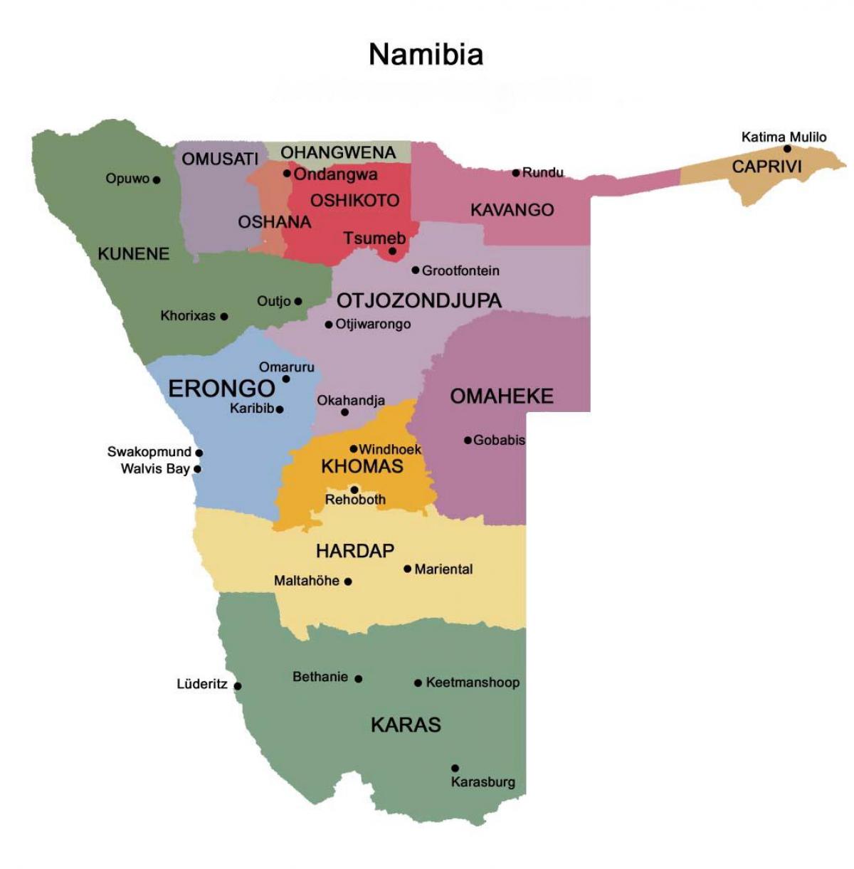 Bản đồ của Namibia với khu vực