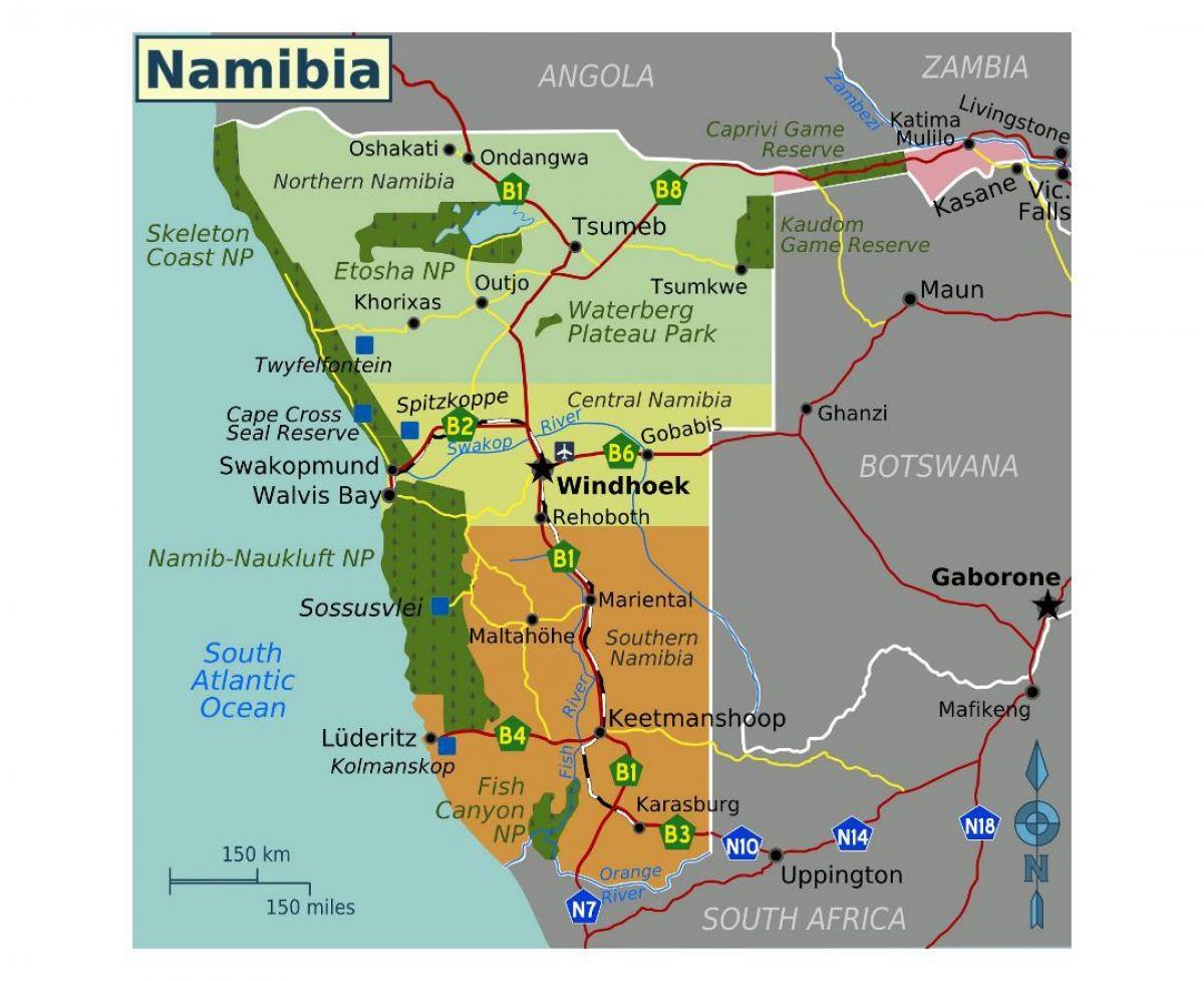 Bản đồ của bắc Namibia 